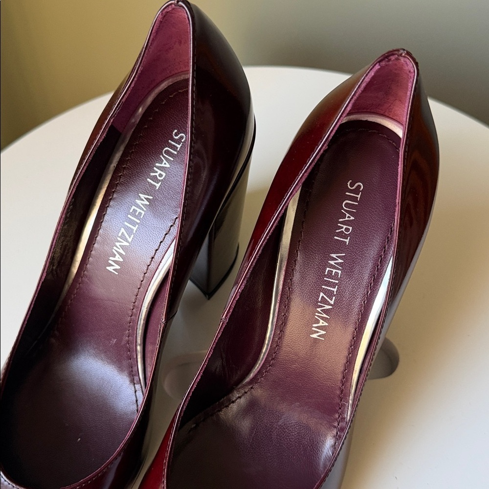 Stuart Weitzman Moda Pump Cordovan Burgundy Mirror Leather Shoes NWOB - Picture 13 of 14
